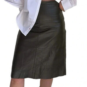 Vintage Gap 100% Genuine Leather A-Line Knee Length Skirt Size 8 Lined Back Zip